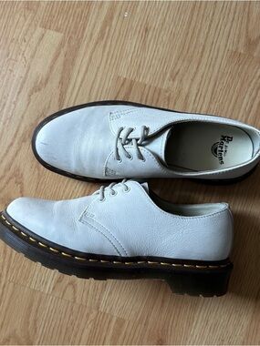 Dr. Martens White Leather 3-Eye Derby with Yellow Stitching